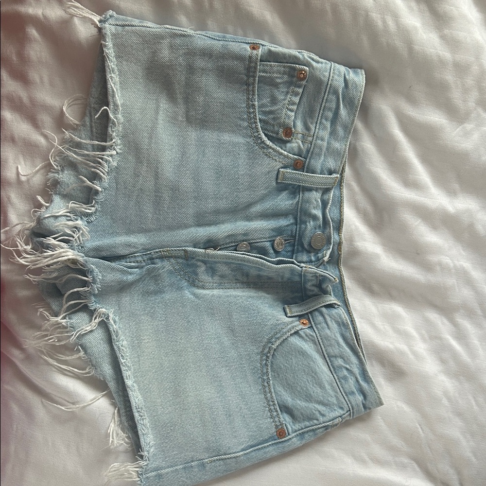 Levi's Light Blue Frayed Denim Shorts